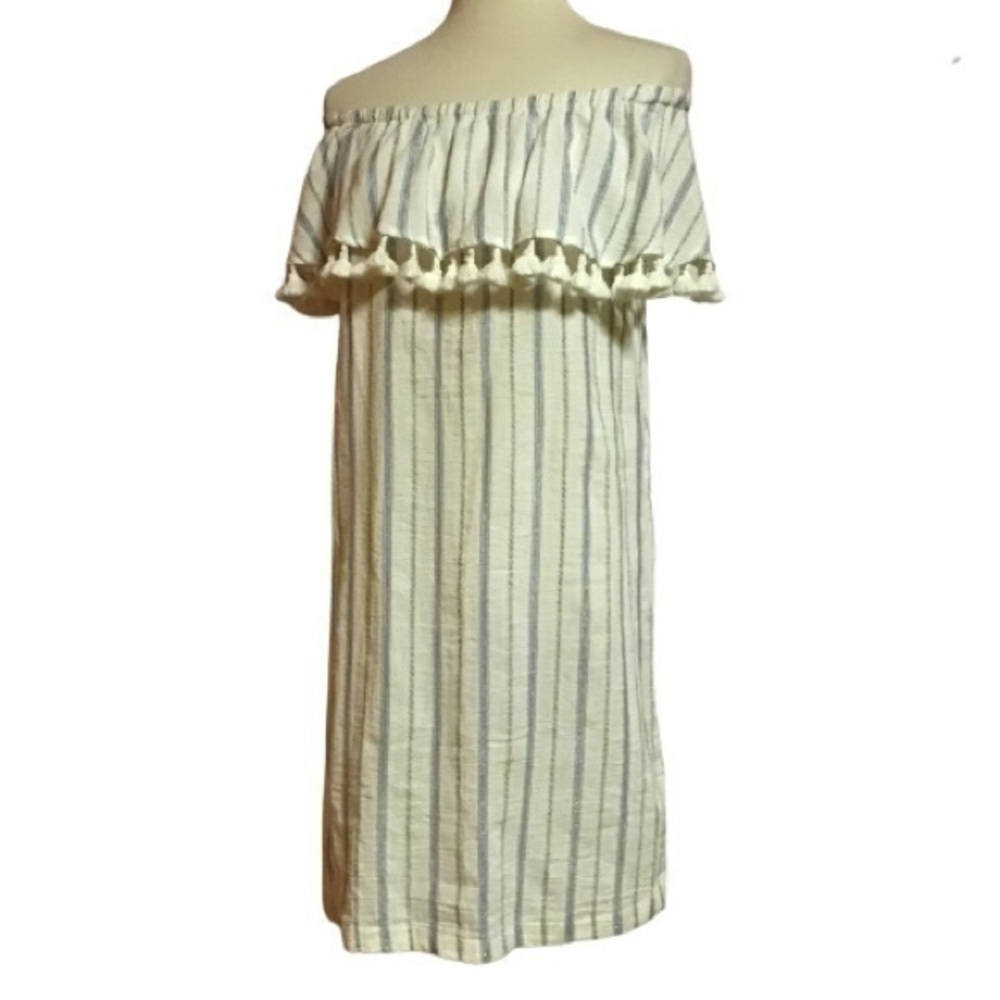 Artisan NY Boho off the shoulder glittery stripes shift dress